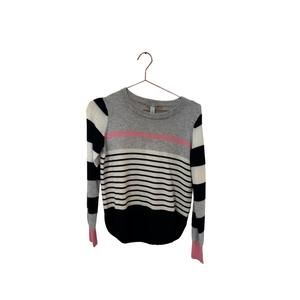 NEW AUTUMN CASHMERE striped shirttail crew neck sweater in navy combo